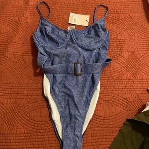 Denim print one piece swimsuit